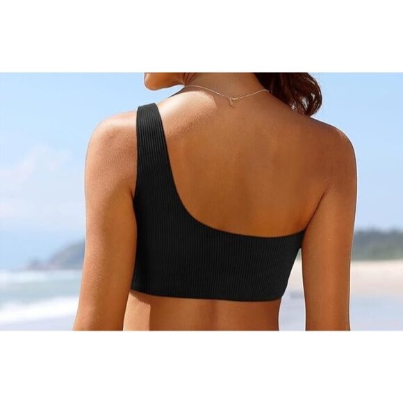 Tempt Me Women Ribbed One Shoulder Bikini Top - Size L, NWT - Picture 2 of 9